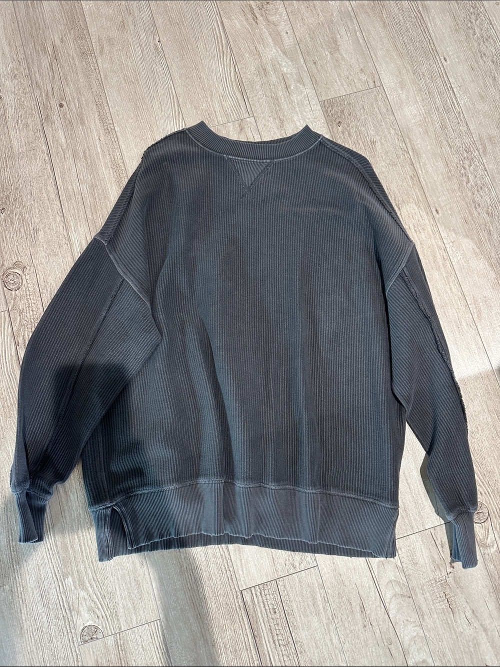 Womens Oversized Waffle Knit Crewneck Sweater - Charcoal fits oversized